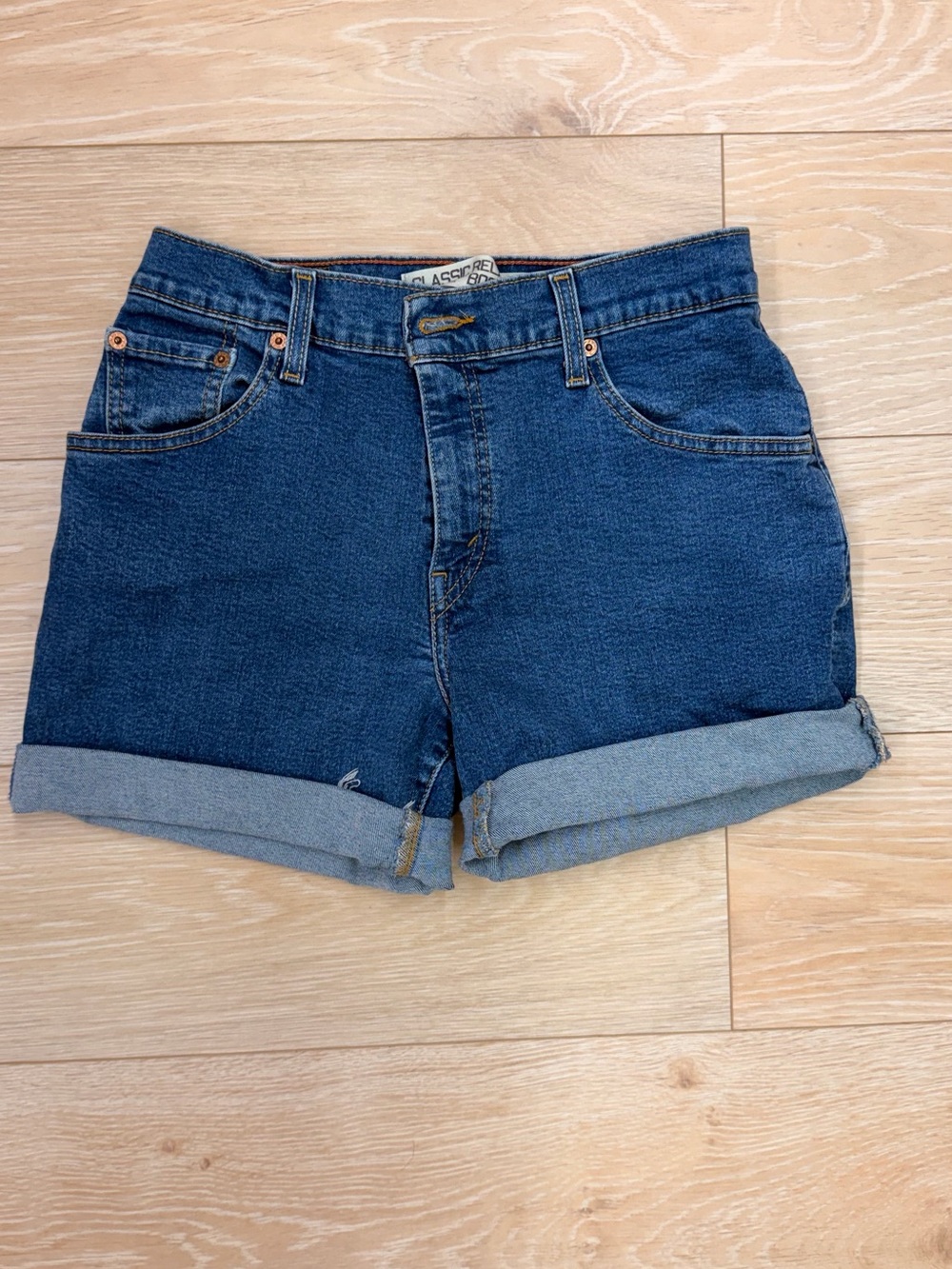 Levi's Dark Blue Rolled-Hem Denim Shorts